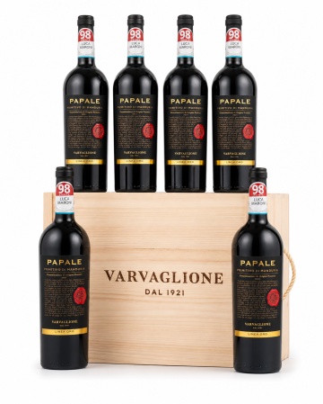 Varvaglione Papale Linea Oro Primitivo Di Manduria Cutie de Lemn 6 Sticle x 0.75L