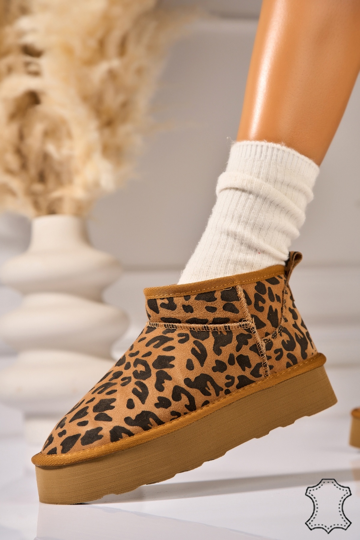 Ботуши Обърната Естествена Кожа Животински печат (Animal Print) Anica2