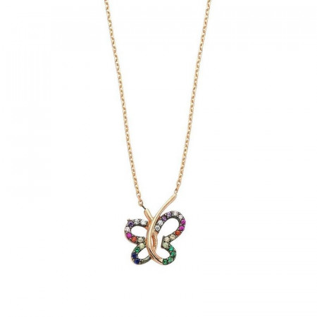 Multicolor Gemstone Butterfly Silver Necklace