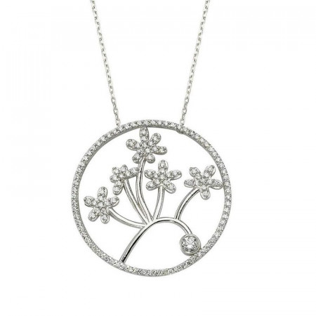 Flower CZ Bead Turkish Silver Necklace