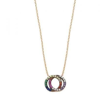 Circles Multi Gemstone Silver Turkish Necklace