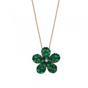 Green Flower CZ Turkish Jewellery Silver Necklace