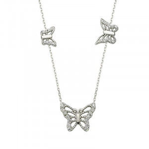 Long Chain White Gold Butterfly Turkish Necklace