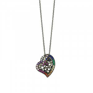 Silver Heart Necklace Black Rhodium Wholesale
