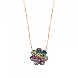 Multicolor Gemstone Flower Design Silver Necklace