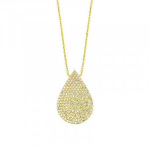 Teardrop Pendant Silver Yellow Gold Necklace