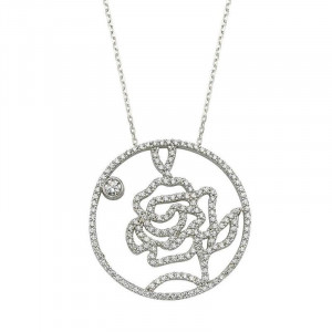 Rose Handmade Flower Necklace Silver