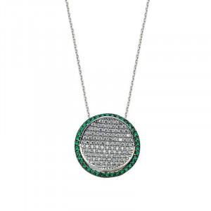 Green Stone CZ Silver Necklace