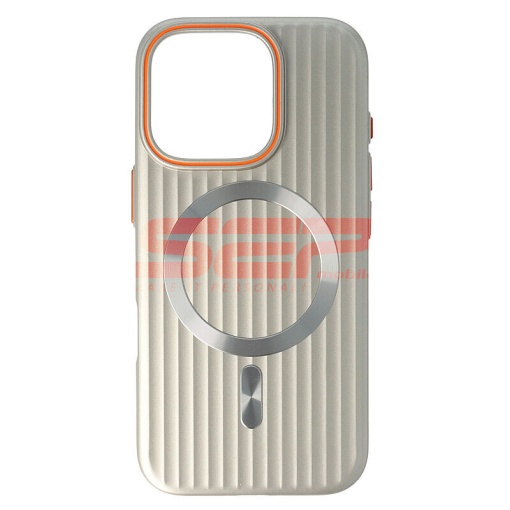Husa PC Metallic Lines Magsafe Apple iPhone 16 Pro Ivory