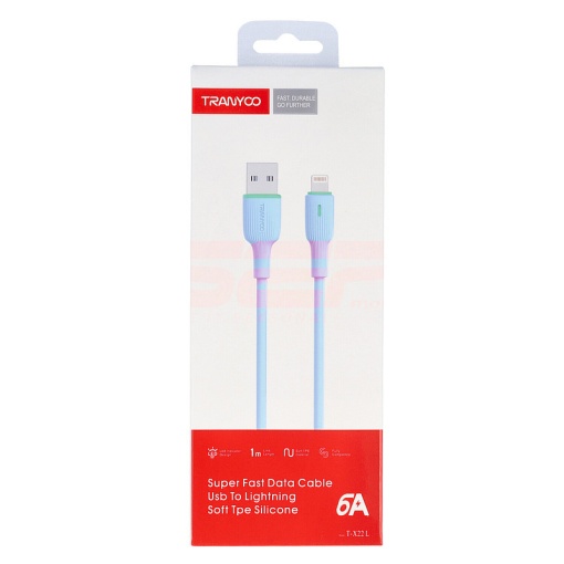 Cablu date soft silicone USB - Lightning TRANYOO Fast Charge T-X22 Blue