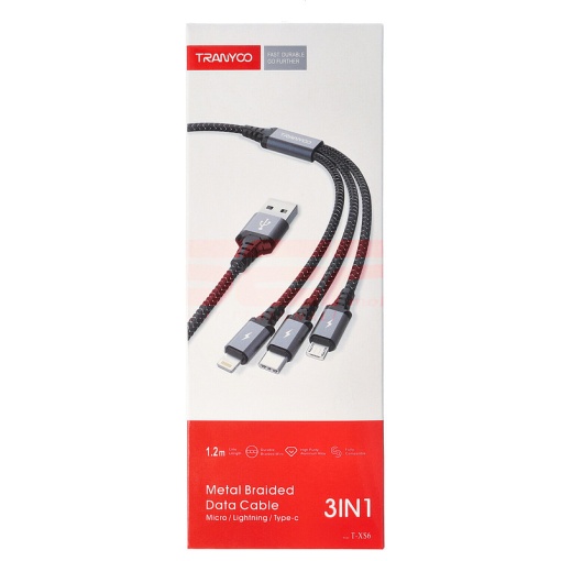 Cablu date 3 in 1 USB - Lightning, Type-C, micro-USB 2.1A TRANYOO T-XS6