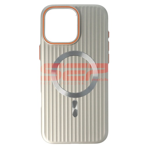 Husa PC Metallic Lines Magsafe Apple iPhone 16 Pro Max Ivory