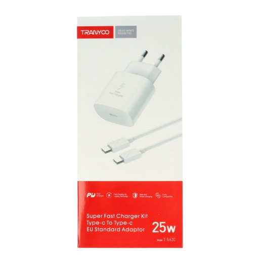Incarcator retea Fast Charge Type-C - Type-C 25W TRANYOO T-SA2C WHITE