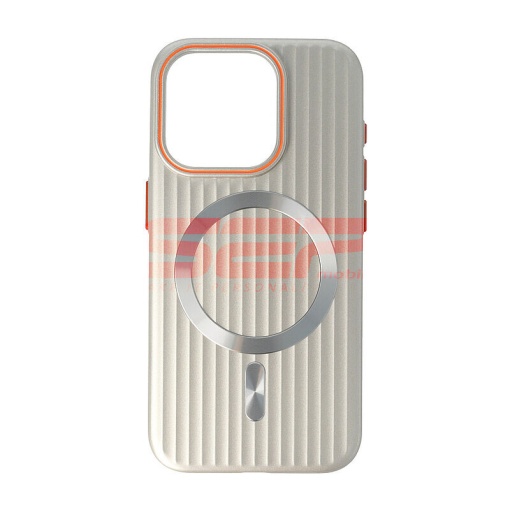 Husa PC Metallic Lines Magsafe Apple iPhone 15 Pro Ivory