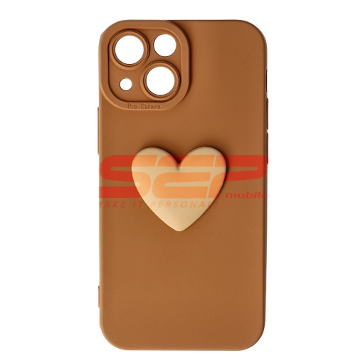 Husa silicon 3D Cartoon Apple iPhone 13 Mini Brown Heart