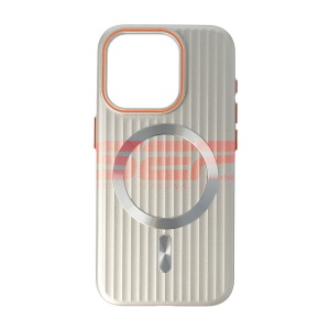 Husa PC Metallic Lines Magsafe Apple iPhone 15 Pro Ivory