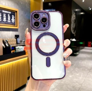 Husa TPU Plating Frame Magnetic Magsafe Apple iPhone 16 Pro Max Purple - Img 2