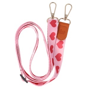 Snur textil dublu telefon mobil cu carabine Pink Hearts