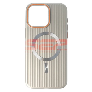 Husa PC Metallic Lines Magsafe Apple iPhone 15 Pro Max Ivory