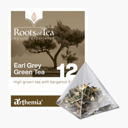 Ceai frunze Earl Grey Green piramida – Ceai verde cu aroma de bergamota, Arthemia 15x2.2g/plic - Img 1