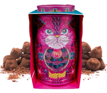 Cutie metalica cu trufe din ciocolata Monty Bojangles Persian Pink Mini Cat 36g