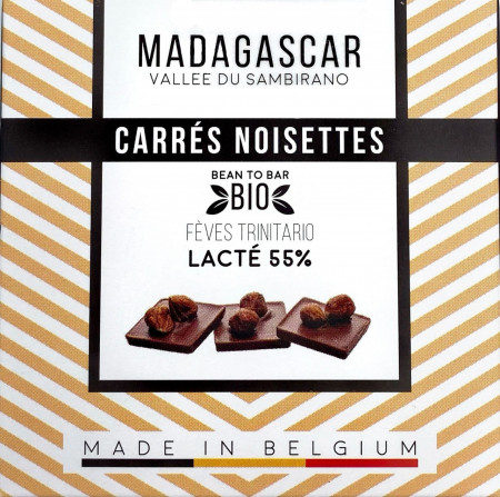 Mini tablete de ciocolata Lactee 55% cu alune CARRES - Madagascar, Millesime 75g