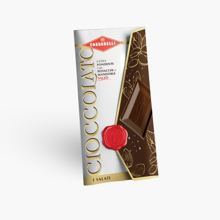 Tableta de ciocolata neagra cu fistic si migdale sarate, Condorelli 100gr