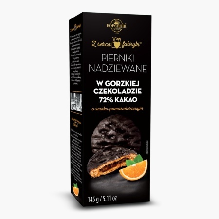 Turtă dulce glazurată cu ciocolată neagră și umplutură de portocală Kopernik 145g - Img 1
