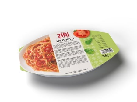 Spaghetti cu sos de rosii si busuioc, paste gata preparate, produs congelat, Pasta Zini 300g