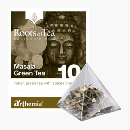 Ceai frunze Masala Green piramida – ceai verde cu ghimbir, Arthemia 15x2.2g/plic - Img 1