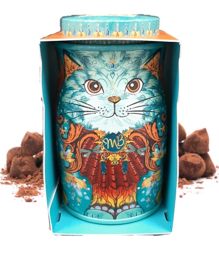 Cutie metalica cu trufe din ciocolata Monty Bojangles Blue Mini Persian Cat Tin 36g
