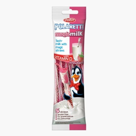 Polaretti Magic Milk, pai umplut cu granule, solubile in lapte, cu gust de căpșuni, fara gluten, Dolfin 5 buc x 6g - Img 1