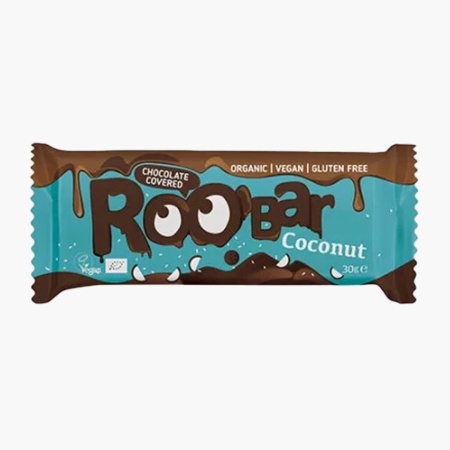 Baton vegan BIO cu cocos si ciocolata fără soia si gluten, Roobar 30G - Img 1