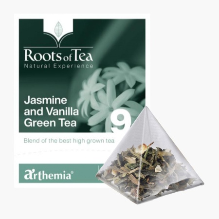 Ceai frunze Jasmine Vanilla Green piramida – ceai verde cu iasomie si vanilie, Arthemia 15x2.2g/plic - Img 1