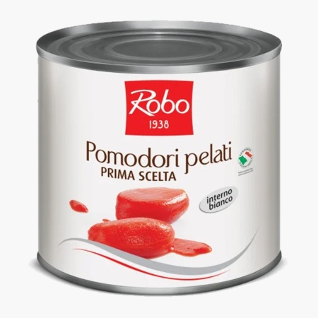 Rosii intregi decojite in suc de rosii Robo, Pomodori Pelati (2500g net/conserva)