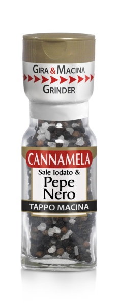 Sare iodata aromatizata cu piper negru in rasnita de sticla 35g, Cannamela