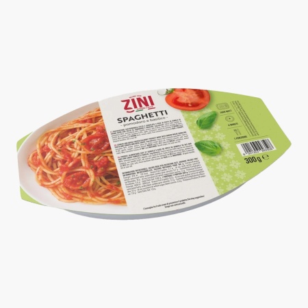 Spaghetti cu sos de rosii si busuioc, paste gata preparate, produs congelat, Pasta Zini 300g