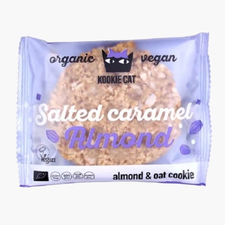 Biscuite cookie cu migdale si caramel sarat, bio, vegan, fara gluten, Roobar 50g - Img 1