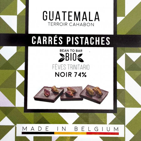 Mini tablete de ciocolata neagra 74% si fistic CARRES- Guatemala, Millesime 75g