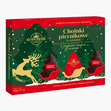 Turta dulce braduti cu ciocolata Christmas Trees Kopernik 128g - Img 1