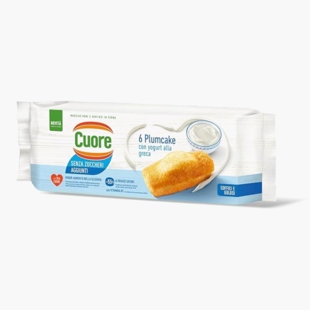 Cuore Plumcake mini pandispan cu iaurt grecesc, fara zahar adaugat, pachet cu 6 buc x 32g