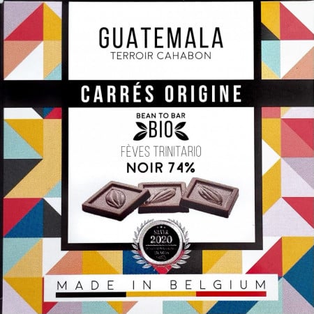 Mini tablete de ciocolata neagra 74% CARRES Origine - Guatemala, Millesime 75g
