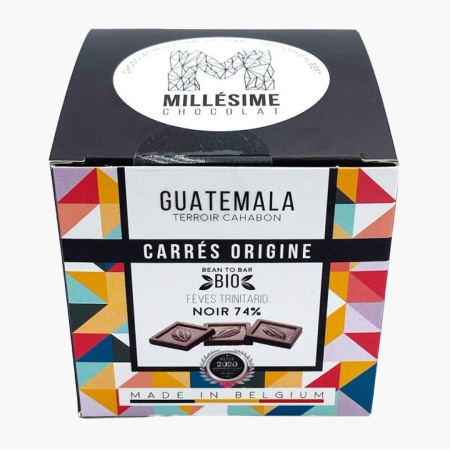 Mini tablete de ciocolata neagra 74% CARRES Origine - Guatemala, Millesime 75g