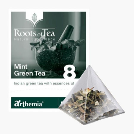 Ceai frunze Mint Green piramida – ceai verde cu menta, BIO, Arthemia Milano 15x2.2g/plic