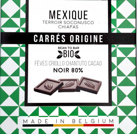 Mini tablete de ciocolata neagra 80% CARRES Origine - Mexic, Millesime 75g