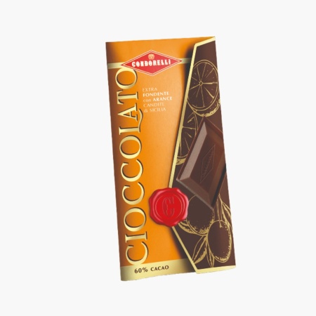 Tableta de ciocolată neagră 60% cacao cu portocale Condorelli 100g