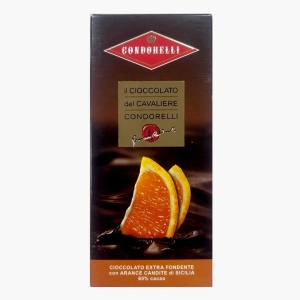 Ciocolata neagra Cavaliere, 60% cacao cu portocale de Sicilia, fara gluten, Condorelli 100g