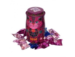 Cutie metalica cu trufe din ciocolata neagra Monty Bojangles Persian Pink Cat Choccy Scoffy 135g - Img 2