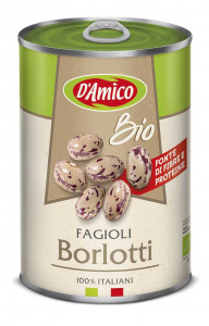 Boabe de fasole fierte tip Borlotti BIO D'Amico 400 g - Img 1