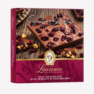 Ciocolata cu lapte, biscuiti si merisoare Signature, Laurence 85gr